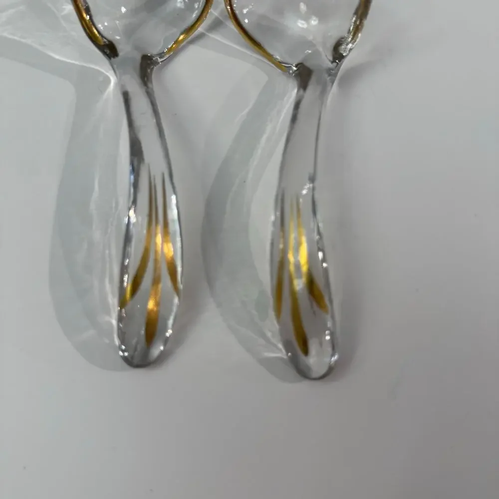 Glass Bowl and 2 Serving Spoons Gold Inlay Floral Divided Serving 3 x 6